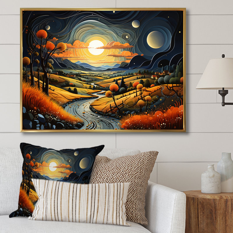 «Countryside Moody Skies III», reproduction sur toile, H 16 po x l 32 po x P 1 po, Cadre flottant doré