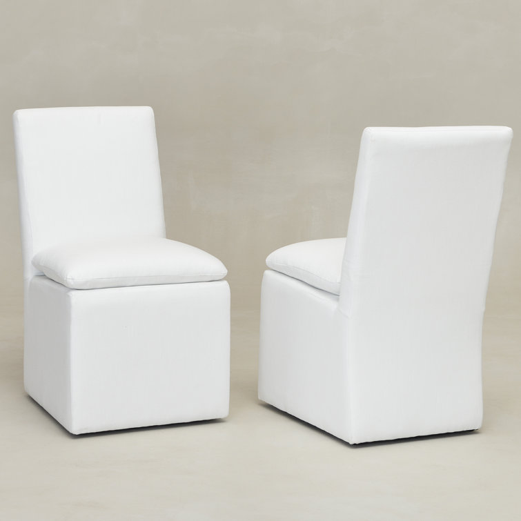 Keaton 21" Wide Modern No Assembly Upholstered Linen Side Dining Chair with Casters