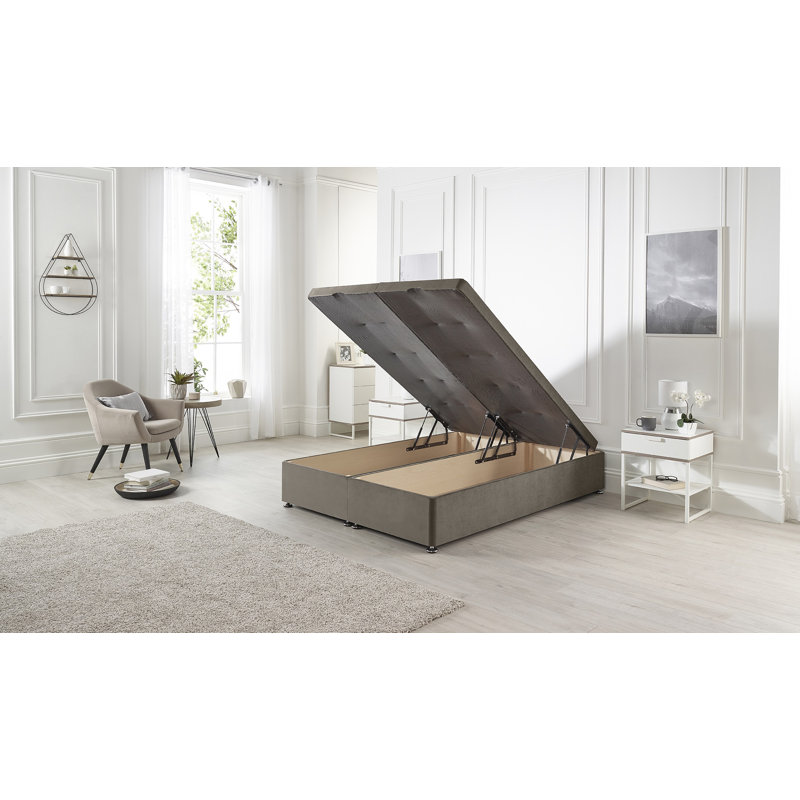 Orchid Divan Ottoman Bed Base End Opening Gas Lift Tweed Fabric, Coffee, Kingsize (5')