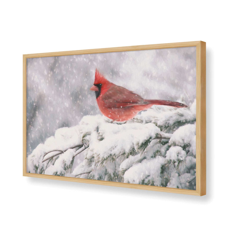 «Winter Cardinal I» par Lori Deiter, reproduction d'art, Tanné, 30 W x 20 H, Impression encadrée