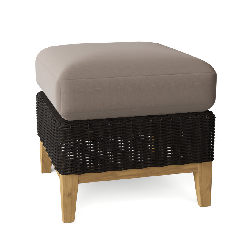 Frances Outdoor Teak Ottoman, Sailcloth Seagull, Frances Black