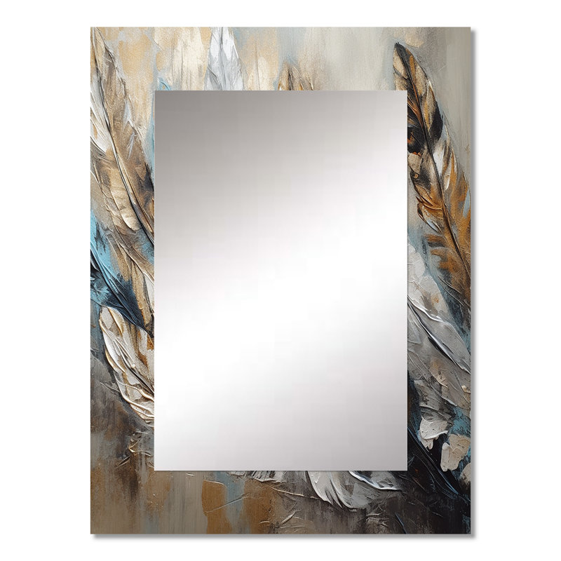 Gold Feather Extravaganza II - Glam Feather Unique Wall Mirror, Modern Mirror, Printed Metal Art, 32" x 24"