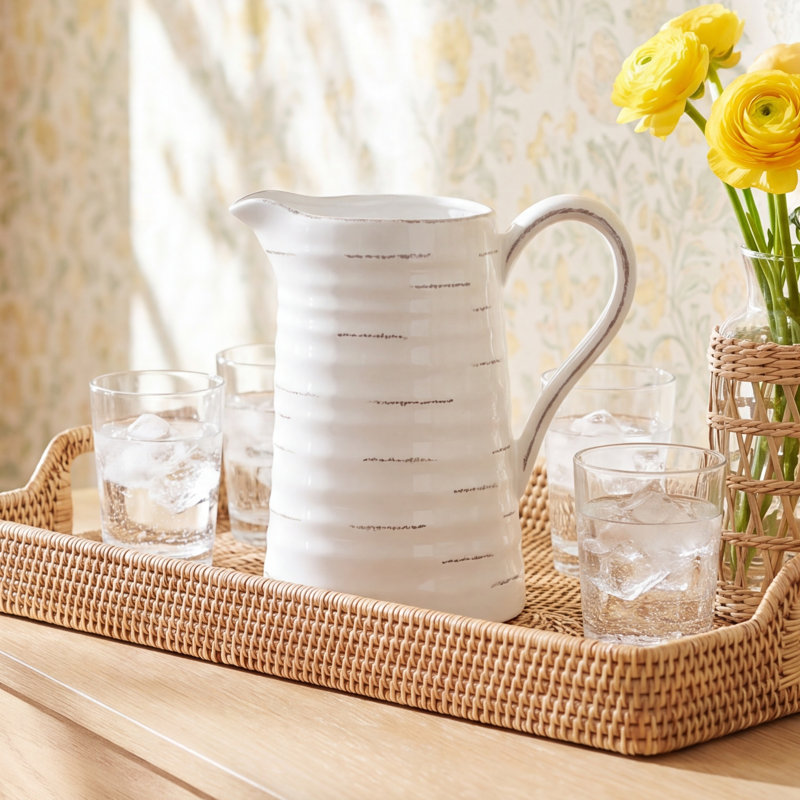 Embossed Stripe Ceramic Pitcher