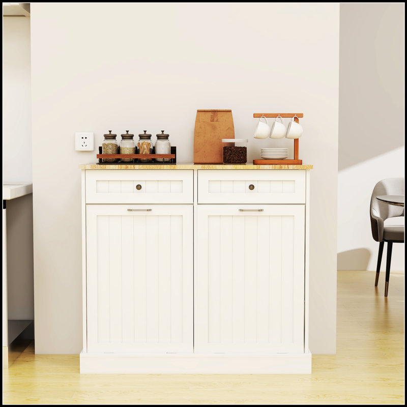 Two-Drawer Two-Compartment Tilt-Out Trash Cabinet for Efficient Waste Management and Storage in Modern Kitchens