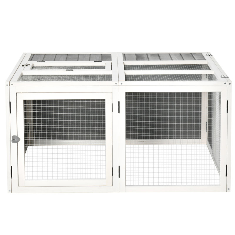 Lapin extérieur gris, cage en bois avec cage intérieure spacieuse et couvercle de cochon d'Inde pliable, intérieur de fenêtre de toit