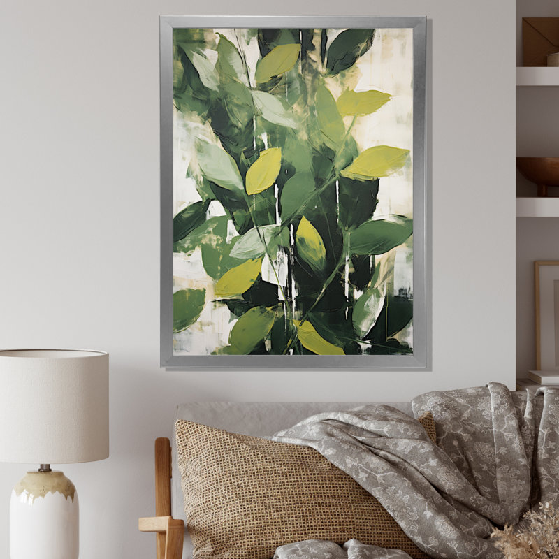 Abstrait, plantes vertes, minimalisme, collage rétro I, H 32 po x l 16 po x P 1 po, Cadre photo argenté