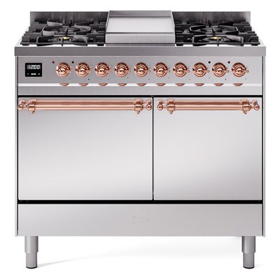 Cuisinière à double combustible ILVE Nostalgie II Series 40 po avec 6 brûleurs scellés et plaque de cuisson (gaz naturel, porte pleine)