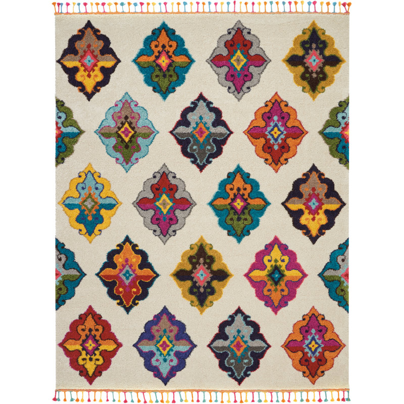 Tapis ivoire Lucina Tribal Bohemian, Rectangle 8 pi 10 po x 12 pi