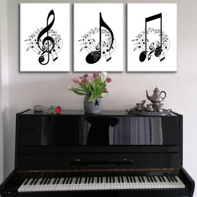 3Pcs Framed Music Notes Wall Art Black And White Music Art Pictures Prints Music Canvas Decor Musical Notes Wall Decor Stylish Music Room Classroom Posters(16X24inx3pcs Framed)