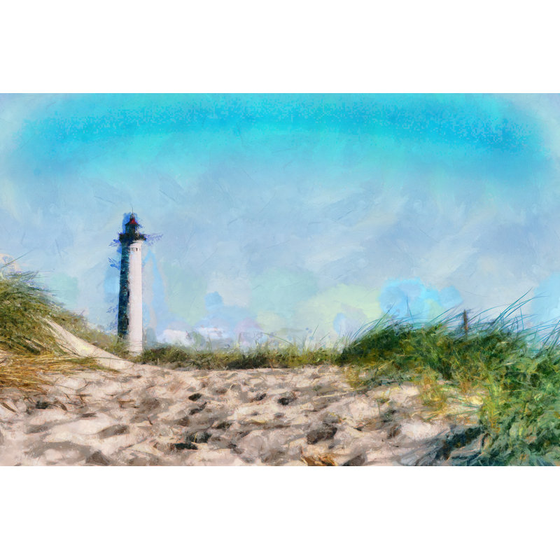 Painted Lighthouse On Beach - Wrapped Canvas Art Prints, 30cm H x 46cm W x 3.8cm D