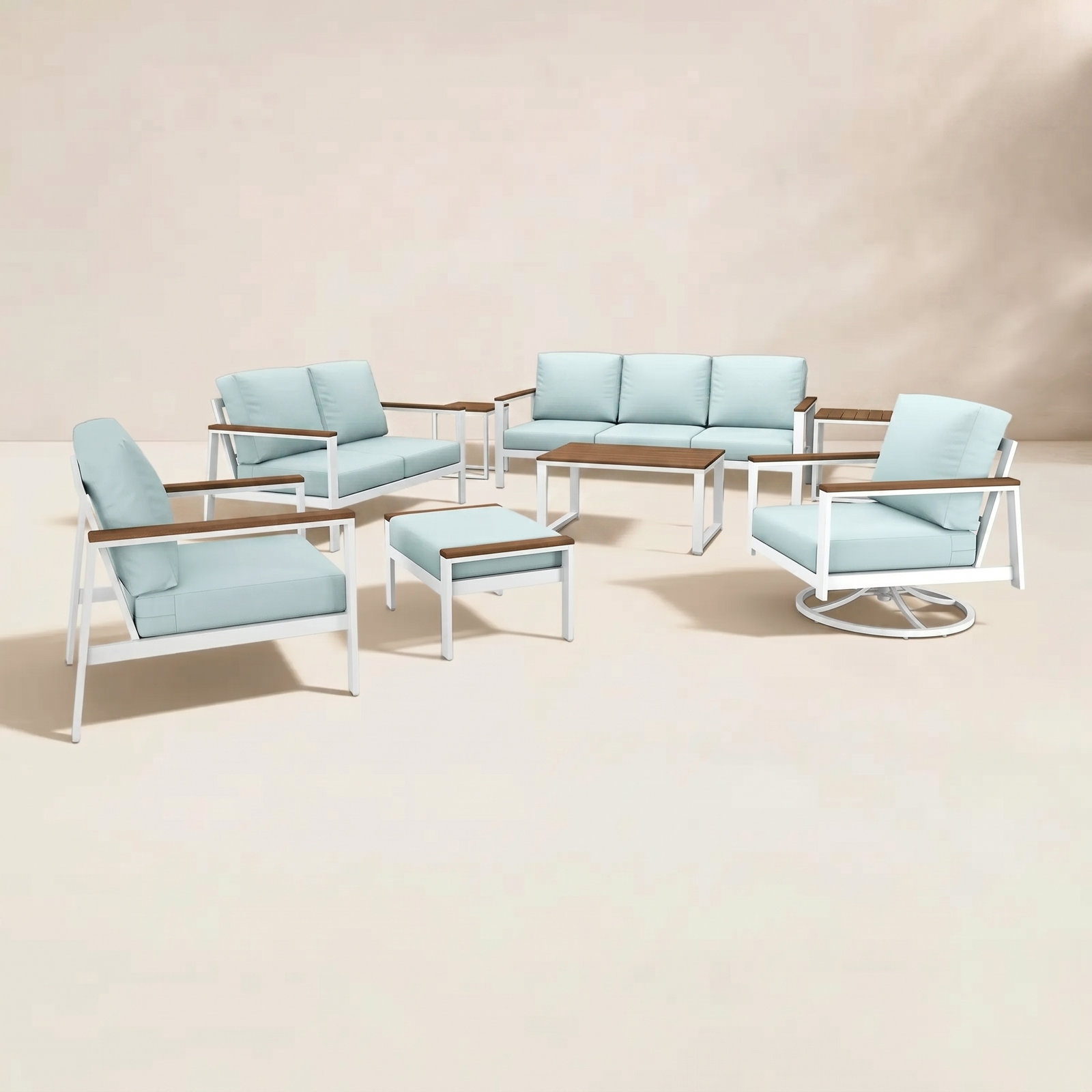 Townsend 7 Person Seating Group With Sunbrella Cushions, Bliss Dew, Brown