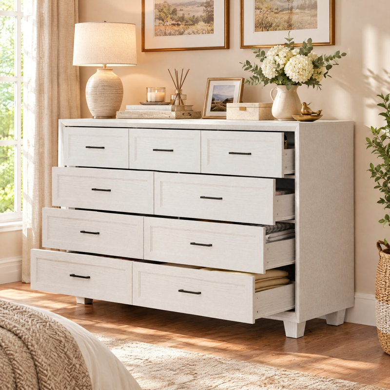 Commode 9 tiroirs de style élégant, Blanc