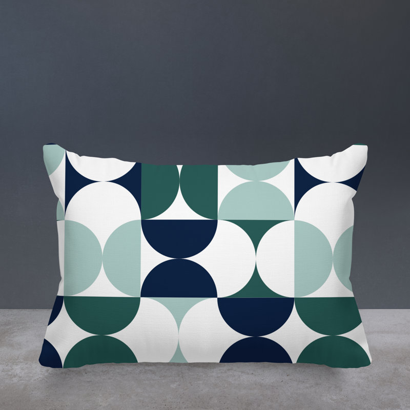 Griffin Geometric Minimalist Indoor/Outdoor Throw Pillow, Emerald/Navy Blue