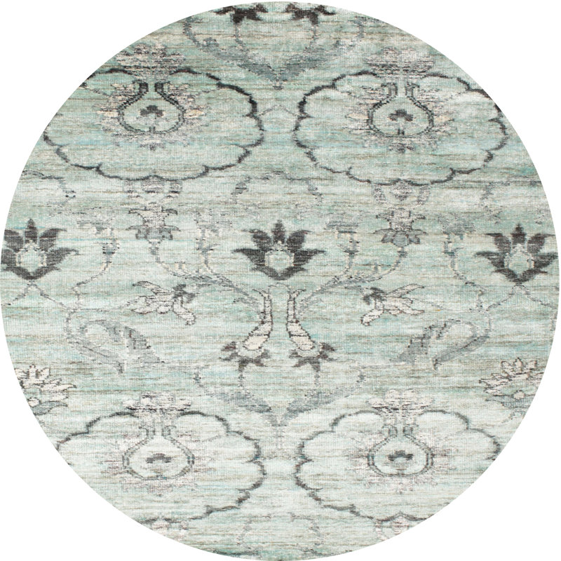 Tapis contemporain vert clair / gris, Rond 7 pi