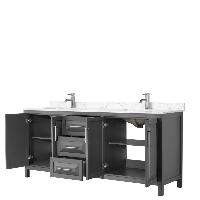 Daria 80'' W Double Vanity, White Cultured Marble, Polished Chrome, Dark Gray