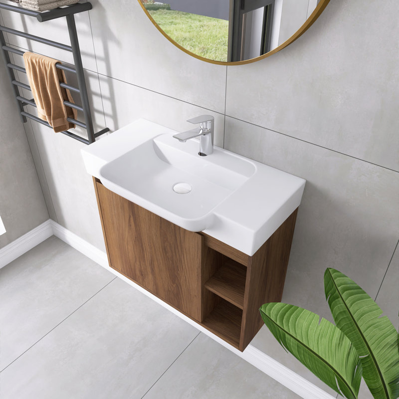  Oakshade 28'' Single Bathroom Vanity Set with Ceramic Sink Top, Brown Ebony, 28"