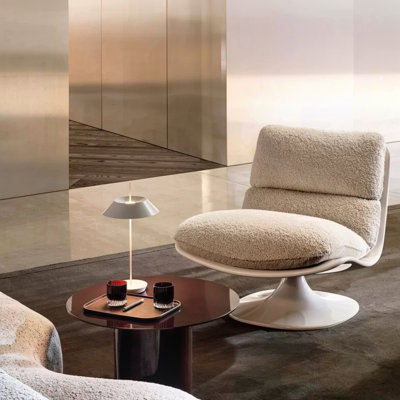 Fauteuil d'appoint pivotant moderne et incurvé, fauteuil de détente rotatif à 360 ° avec coussins en duvet d'oie détachables, fauteuil de loisir simple coquille brillante pour la chambre à coucher du salon