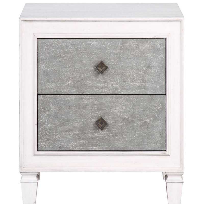Table de chevet rustique gris et blanc vieilli pour la chambre à coucher - 2 tiroirs, intérieur doublé de feutre, utilisation fonctionnelle sécuritaire