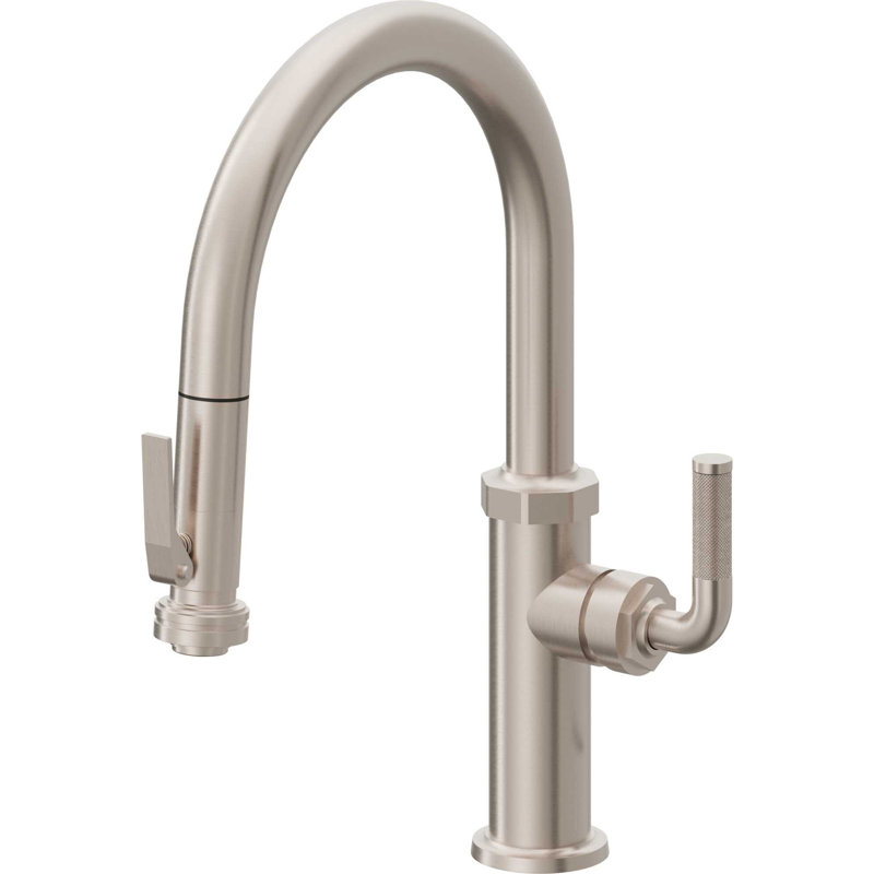 Descanso Kitchen Pull-Down Kitchen Faucet with Squeeze Sprayer - Low Arc Spout, Satin Nickel