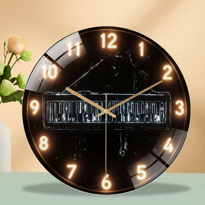 Clock Face With Piano Inside Art - 12'' Modern Glass Wall Clock