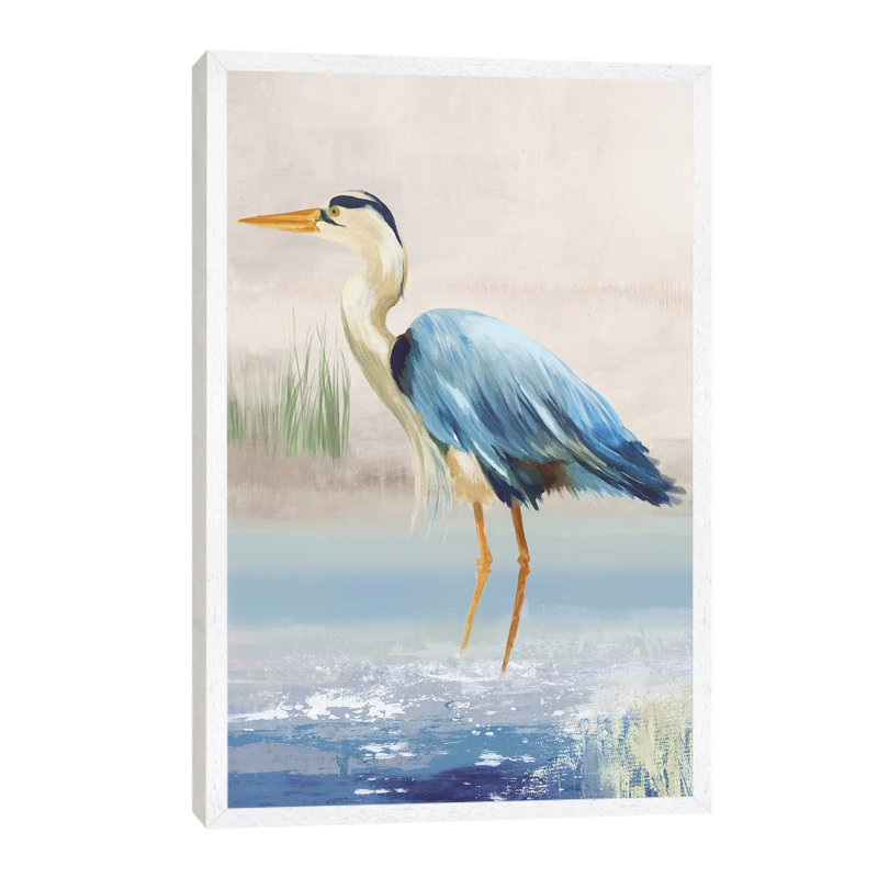 Heron On The Beach II by Aimee Wilson - Floater Frame Print on Canvas, 66.04 cm H x 45.72 cm W, White Framed