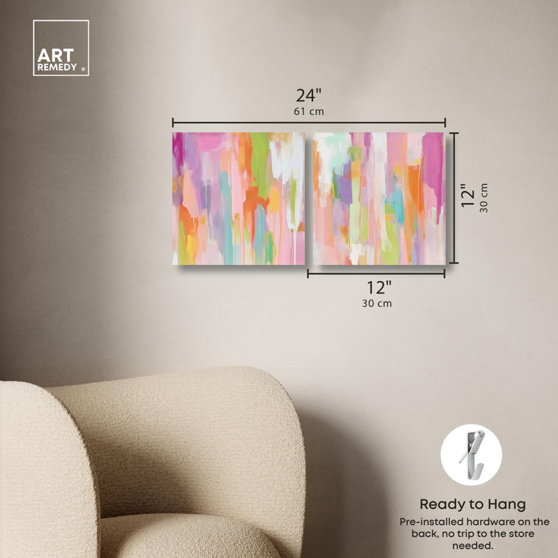 Sanasa Set Canvas Set of 2 Dopamine Decor Art by , H 12 po x l 12 po, Toile tendue