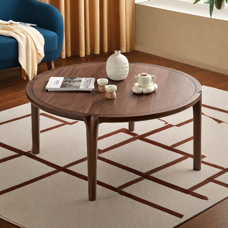 Table de bout ronde en noyer noir, H 15,7 po x L 35 po x l 35 po