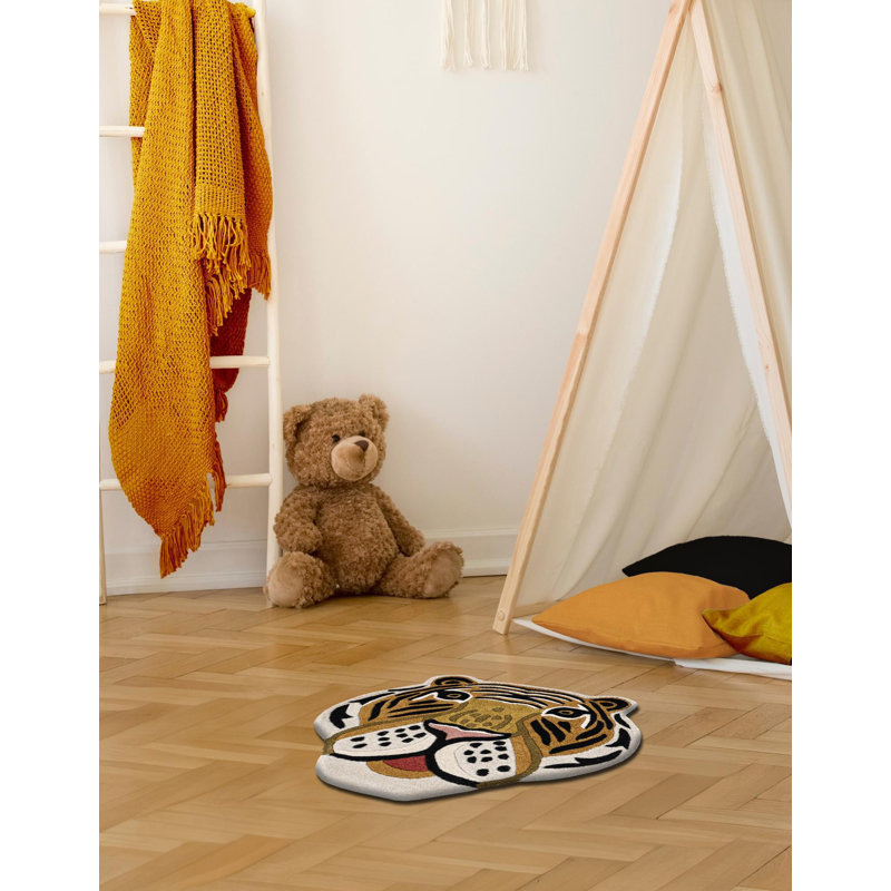 Tapis en laine pour enfants Unique Loom Tiger Playtime, Tigre 5 pi 1 po x 5 pi 1 po