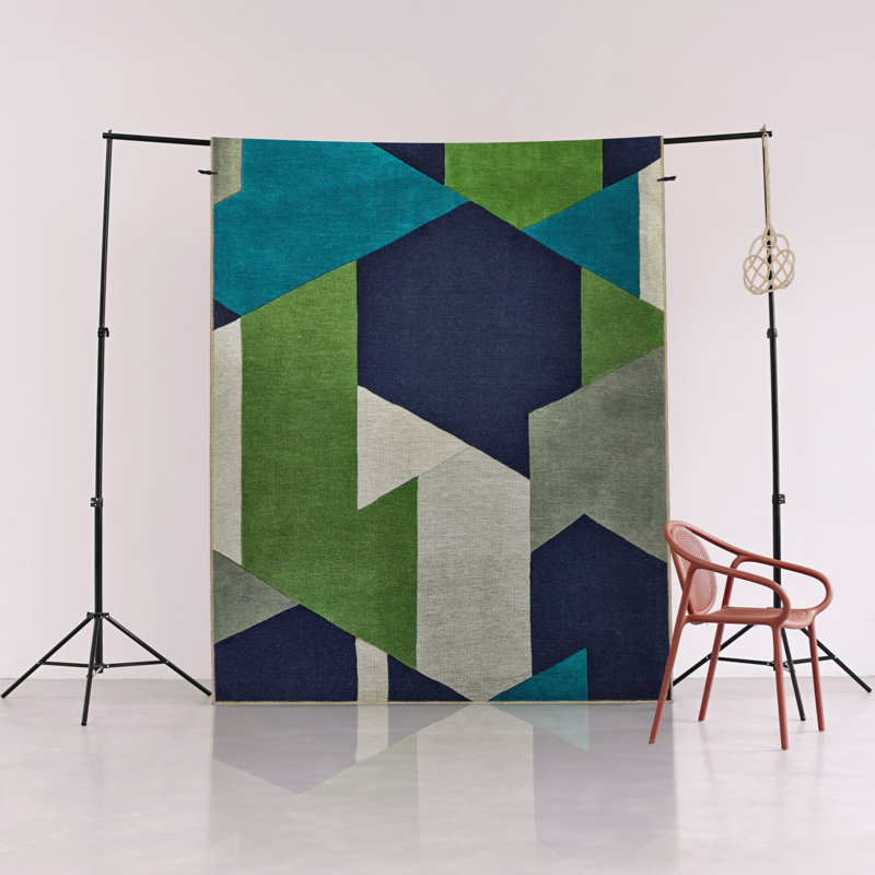 Green-Blue Themed Geometric Patterned Creative Modern Decorative Rug, Rectangle 3'11" x 5'11"