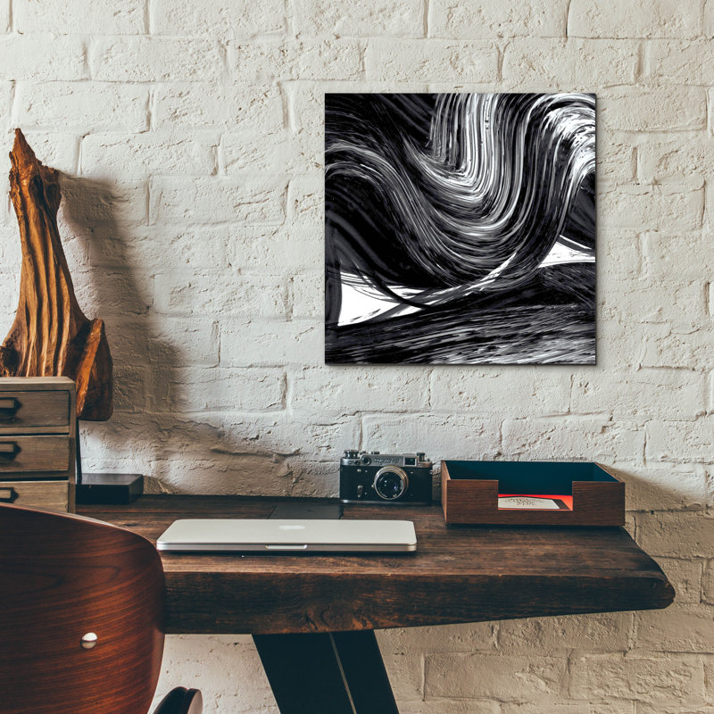 Art mural en verre «Swirl 3 Bw» par Piper Rhue, 12 po x 12 po, H 12 po x l 12 po x P 0,13 po