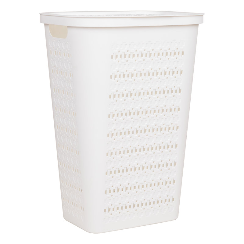  Panier à linge mince et effilé avec couvercle, panier à linge avec découpes en croix, léger et ventilé, plastique, blanc