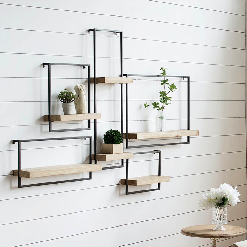 Tablette décorative de style industriel, fer et bois, 15,7 x 5,9 x 17,7, accessoire décoratif 15,7 po x 5,9 po x 17,7 po, atmosphère, option