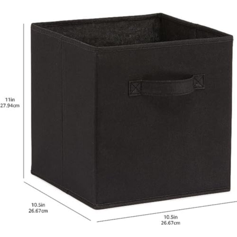Cube Organizer Storage Bins Handles, Collapsible Fabric, Pack Of 6, 10.5"X10.5"X11", Black, 10.5" H x 10.5" W x 11" D, Black