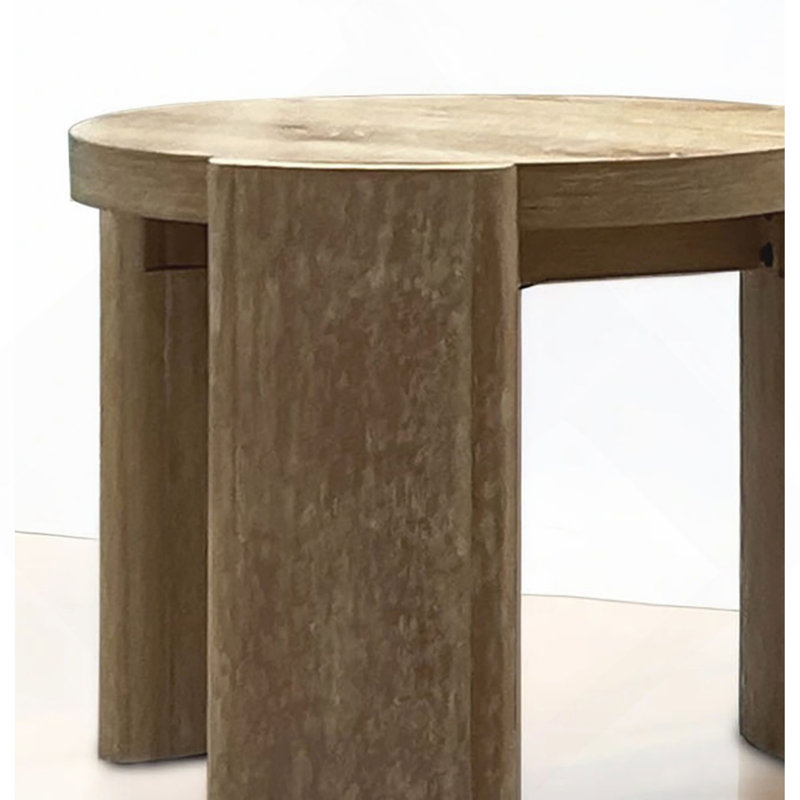Table de bout ronde avec structure en bois d'hévéa et finition chêne