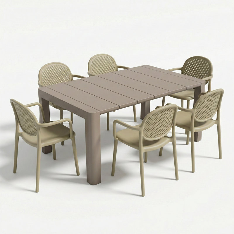 Setebos 6 - Person Patio Dining Set with , Cushions Included, Green/Grey
