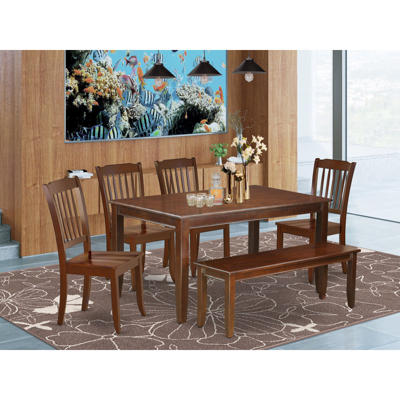 L'ensemble de table de salle à manger 6 pièces contient une table de cuisine rectangulaire et 4 chaises de salle à manger avec banc, acajou