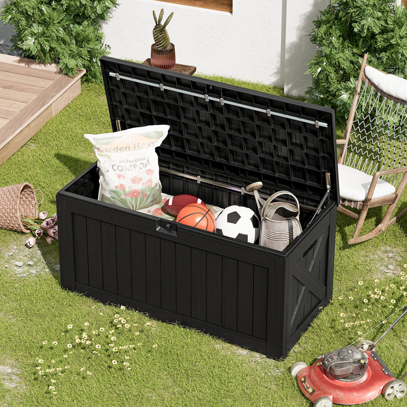 Boîte de rangement en plastique verrouillable pour terrasse Furmax 120 gallons, Noir