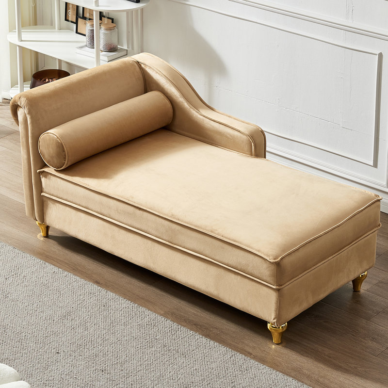 Chaise longue rembourrée Gaurik, Velours kaki