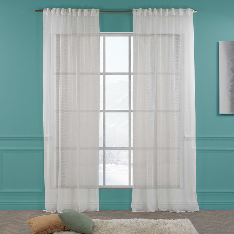 Extra Long and Extra Wide Dots Lace Patterned Sheer Curtain Panels, White, 100" W x 204" L