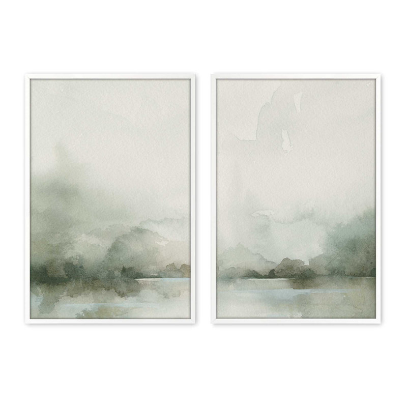 Ensemble de 2 impressions vert discret, 16 po x 12 po, H 15,5 po x l 23,5 po x P 1,25 po, Cadre opaque blanc
