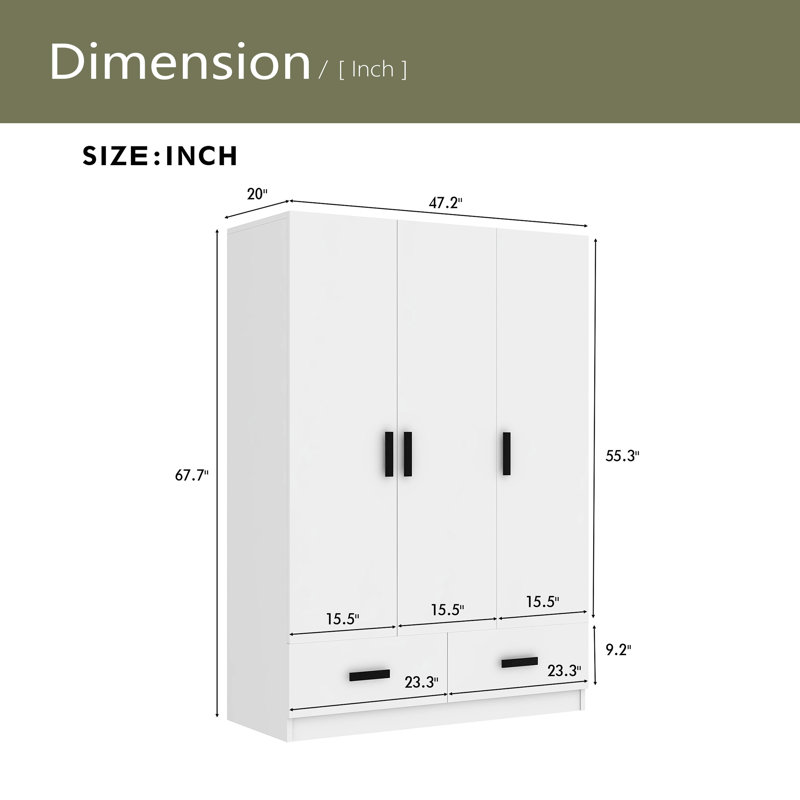 Garde-robe 3 portes avec tiroirs de rangement