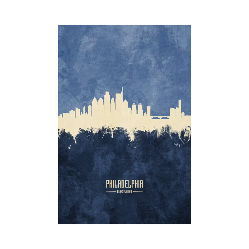 Philadelphia Pennsylvania Skyline Navy by Michael Tompsett - Wrapped Canvas Print, 101.6 cm H x 66.04 cm W x 3.175 cm D