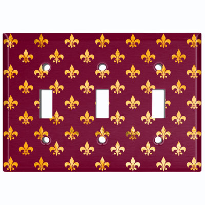 Couvercle de prise de courant en métal (jaune damassé fleur de lys rouge marron - bascule simple)