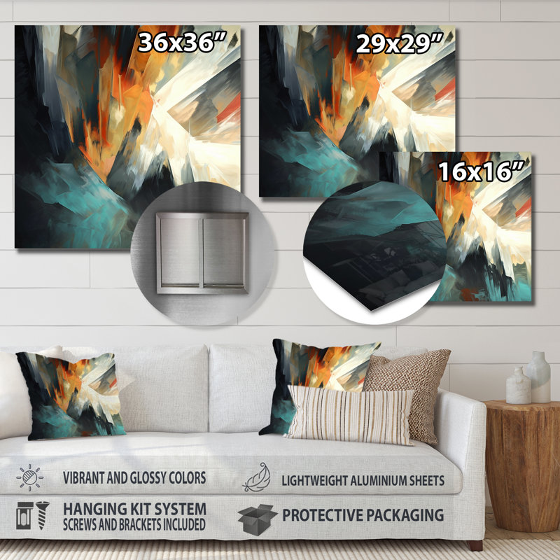 Orange and Blue Abstract Mixed Colors I - Minimalism Metal Wall Décor, 29" H x 29" W x 1" D