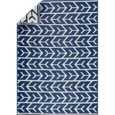 Tapis de sol réversible intérieur / extérieur 100% plastique recyclé Corrigan Studio® - résistant aux intempéries, à l'eau, aux taches, à la décoloration et aux rayons UV - Amsterdam - bleu marine et crème