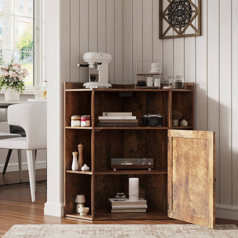 Hendrikka Corner Storage Shelf with USB Ports, Brown