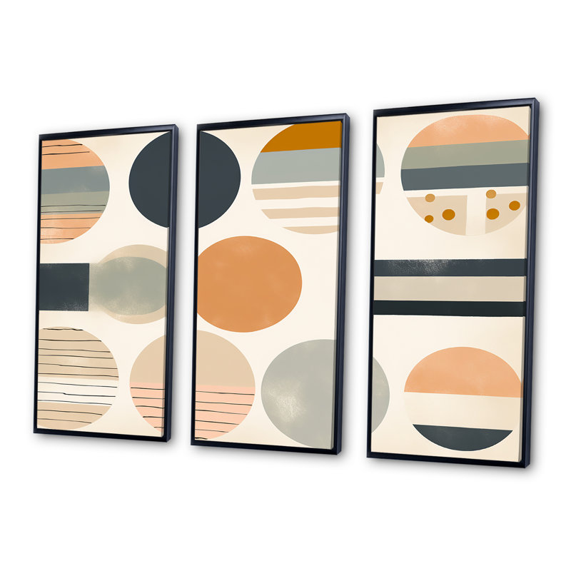 Ensemble de décoration murale géométrique équilibre géométrique orange pastel I, Cadre flottant noir
