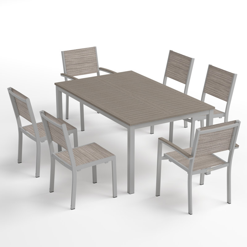 Travira 6 - Person Patio Dining Set with Rectangular Table, Bellows, Vintage Tekwood