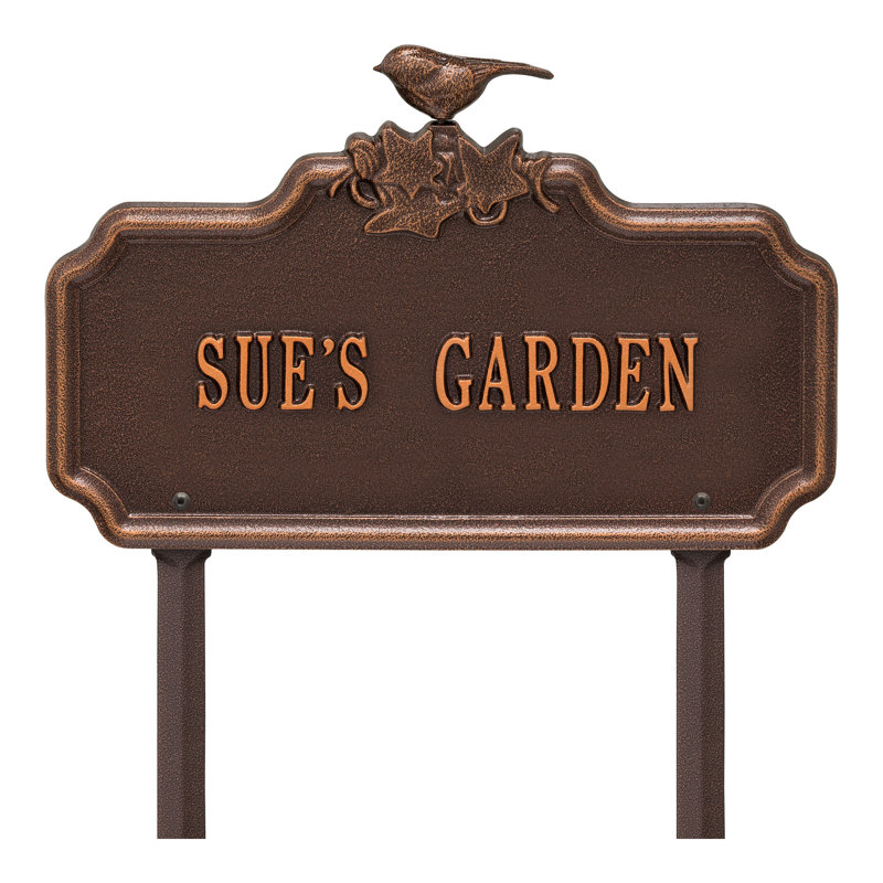 Chickadee Ivy 1-Line Personalized Garden Sign, Antique Copper, Yes