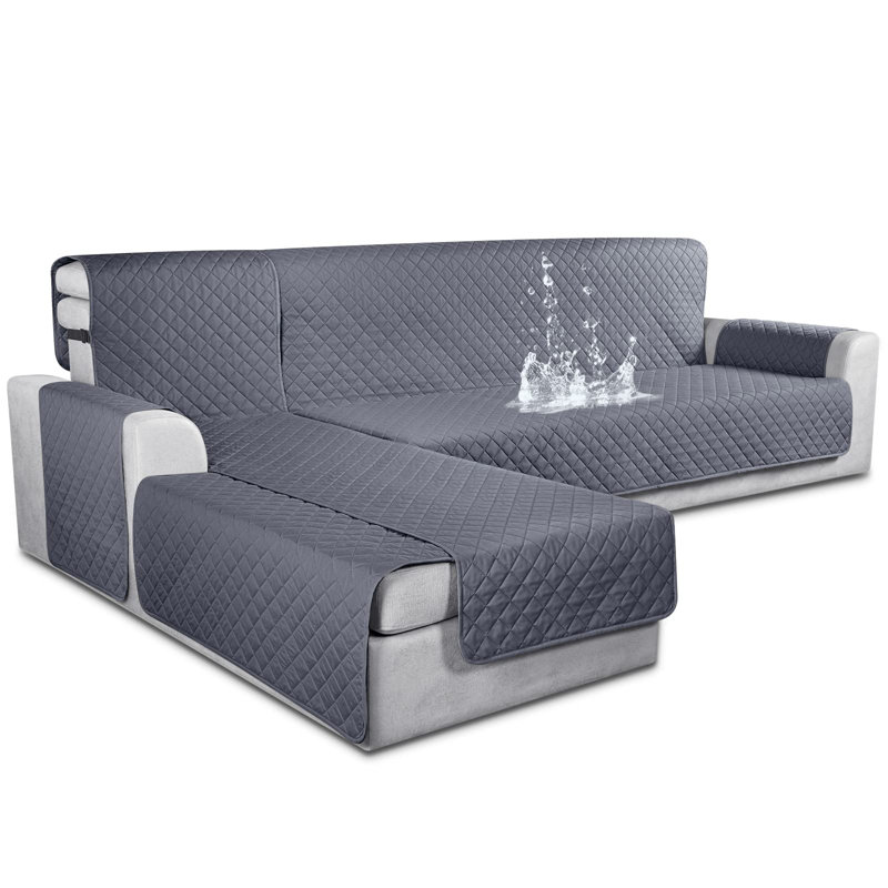Housse pour canapé à coussins carrés Sharilynn, Microfibres et suédine gris foncé, H 0,2 po x l 94,4 po x P 50 po